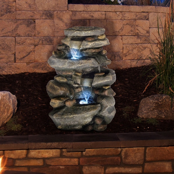 Pure Garden 3-Tier LED Waterfall Fountain, Brown 50-0006 - main